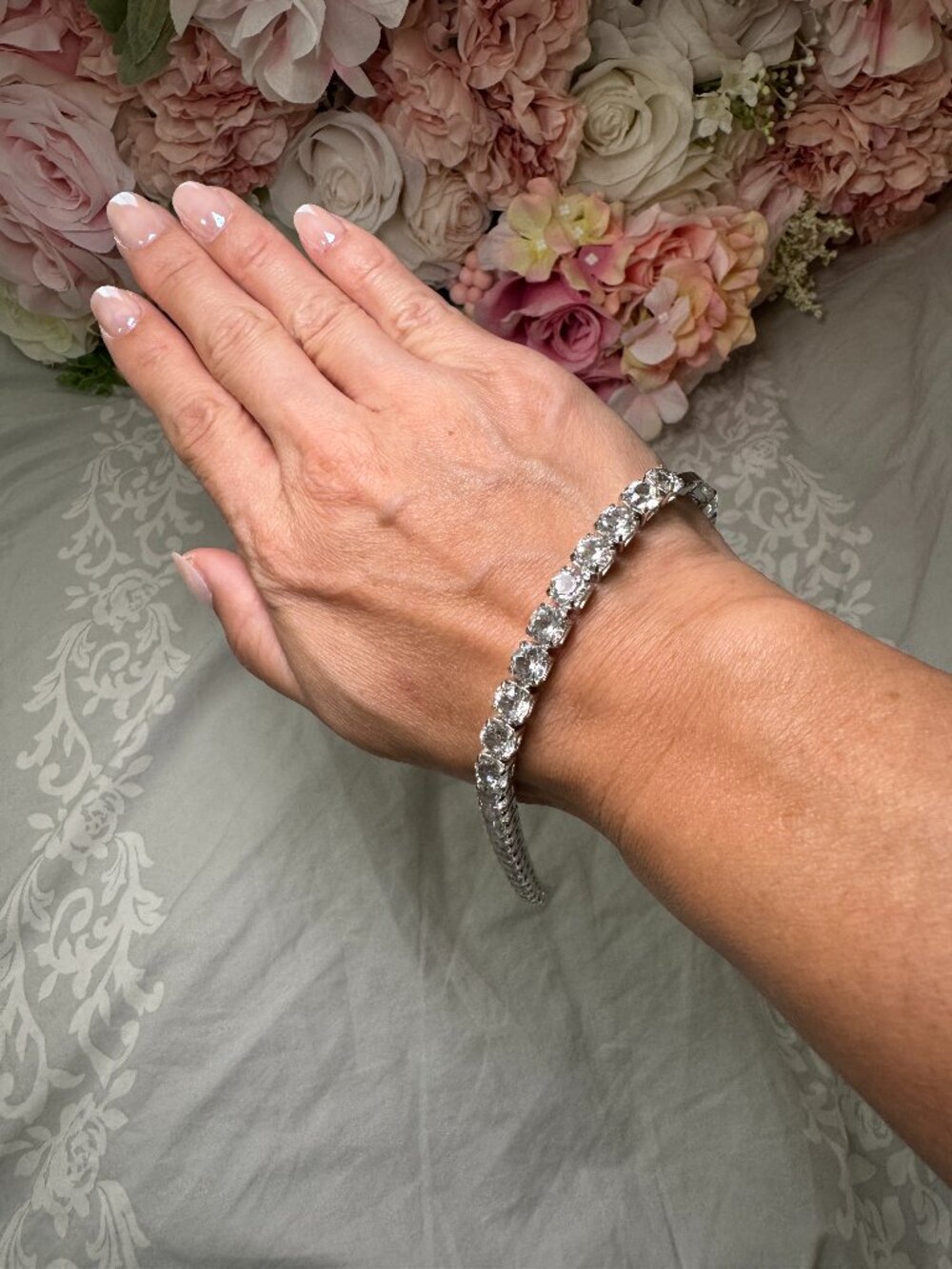 White Gold Plated Zircon Bracelet Sparkle Tennis Crystal CZ Jewelry